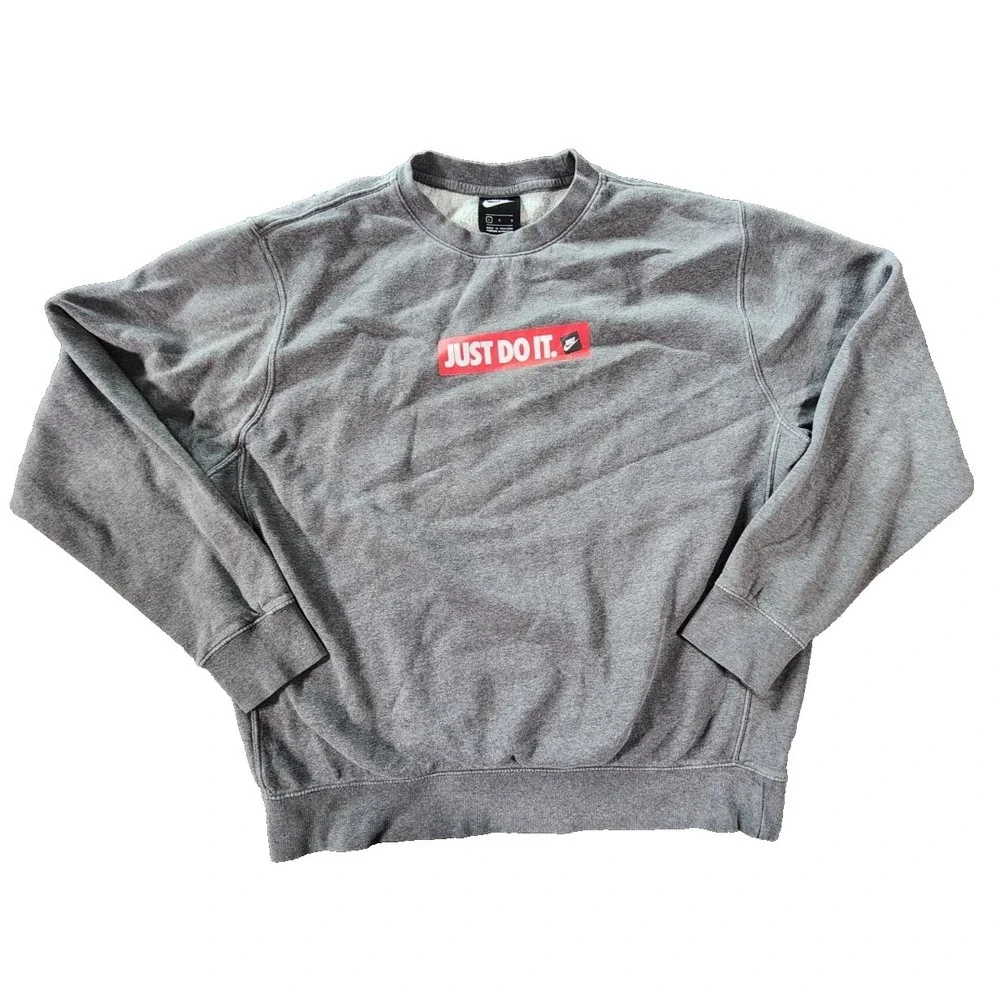 Nike Just Do It Gray Crew Neck Sweatshirt Women's Size L • Athletic Pullover